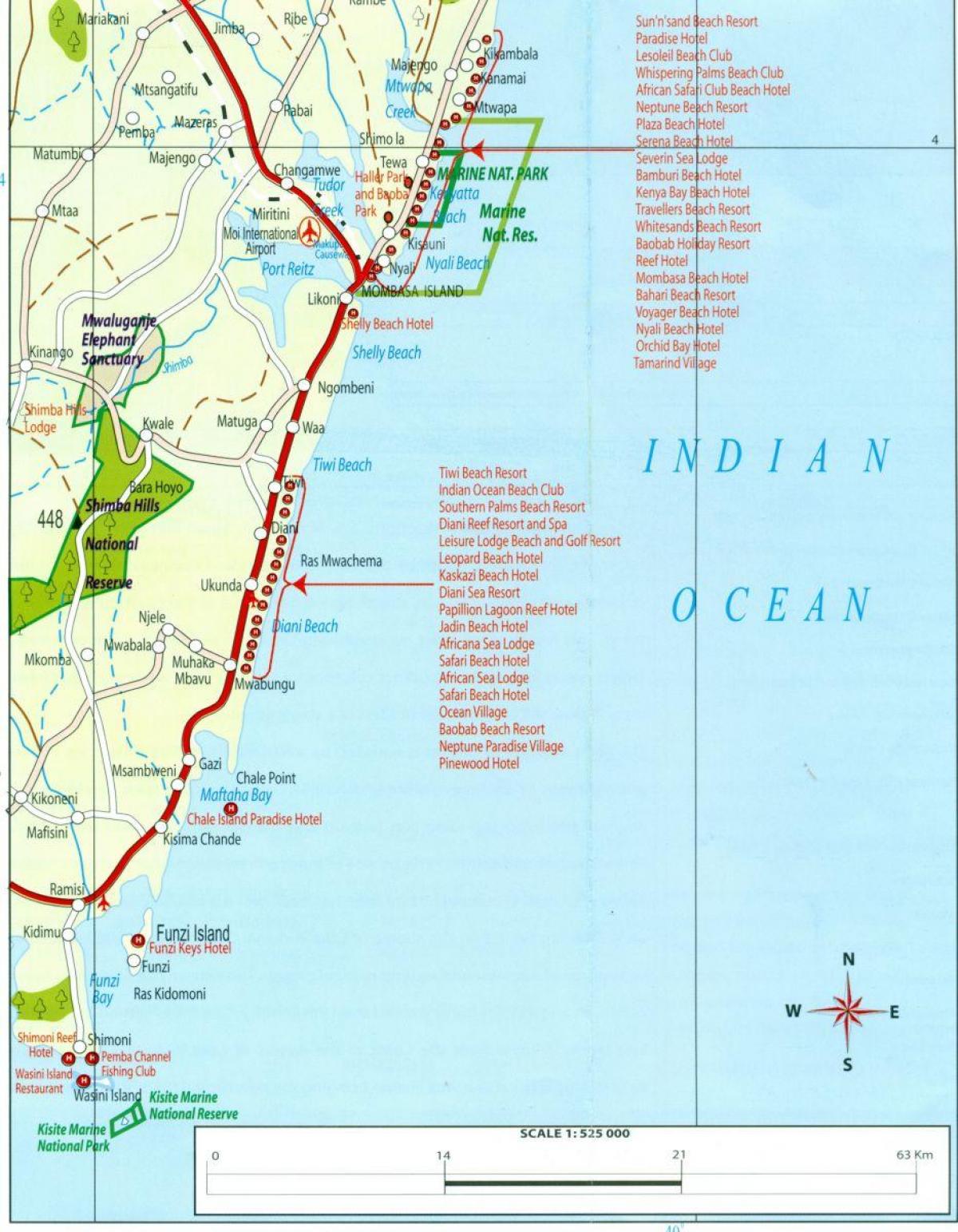 نقشه کنیا در ساحل