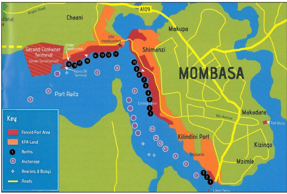 نقشه از مومباسا, کنیا