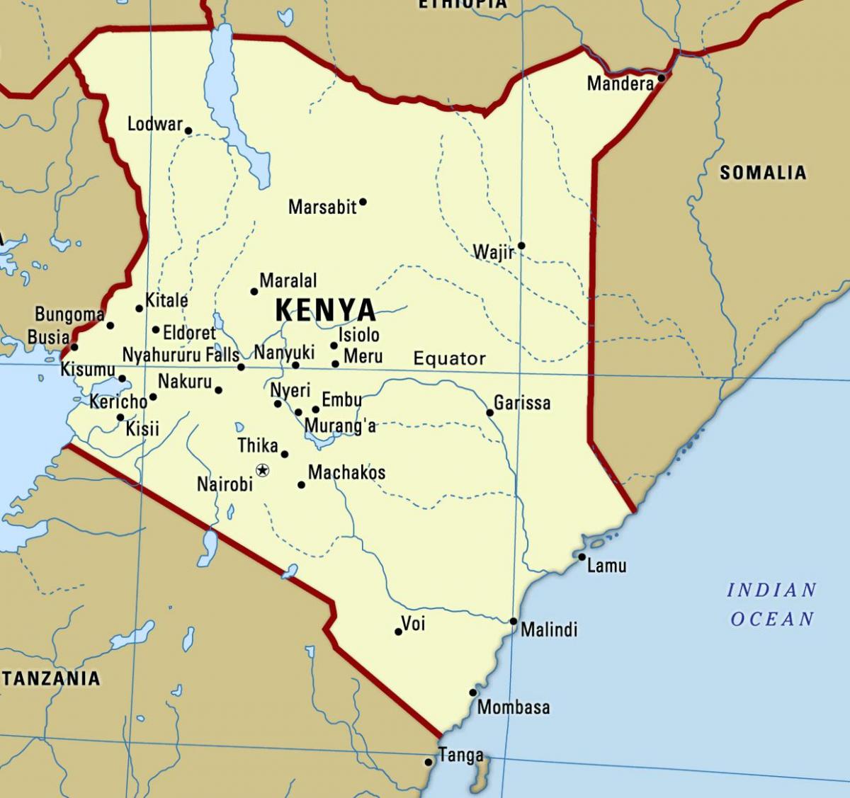 نقشه از کنیا با شهرستانها
