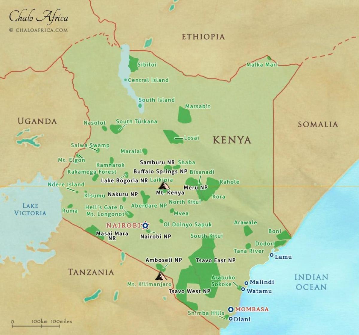 نقشه از کنیا پارک های ملی و ذخایر