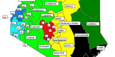 نقشه از 47 شهرستان در کنیا 